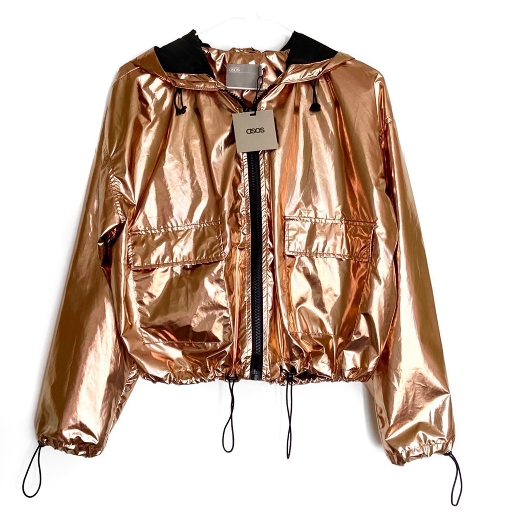 ASOS 90s Style Cropped Festival Metallic Anorak Jacket